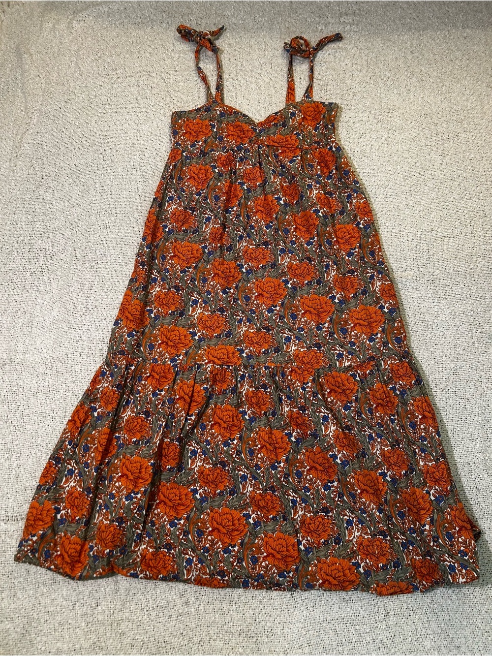Zara Cottagecore Floral Tie-Strap Cotton Maxi Dress w Sweetheart Neckline Size S